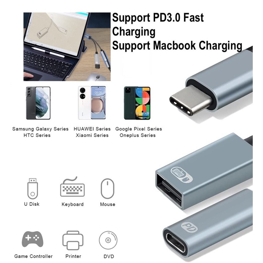 Kinmax USB Type C OTG Adapter 2 in 1 With 60W PD Fast Charging USB Hub