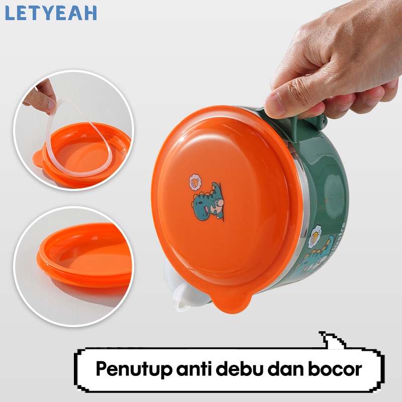 letyeah Mangkok makan anak stainless 450ml /mangkok makan bayi anti tumpah