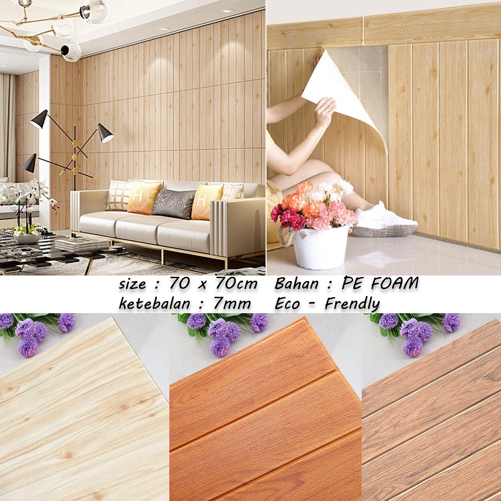 Wallpaper dinding Foam 3D  Kayu 70x77cm KAYU FOAM Brick Panel WallSticker Dekorasi Dinding-3