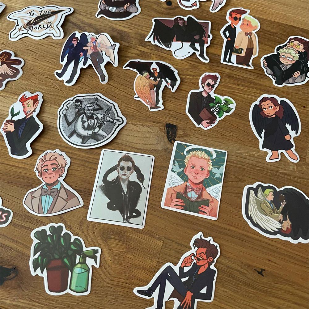 AUGUSTINA Good Omens Stiker Tahan Air Multi Use Decals Laptop Notebook Untuk Alat Tulis Gitar Mobil Sticker