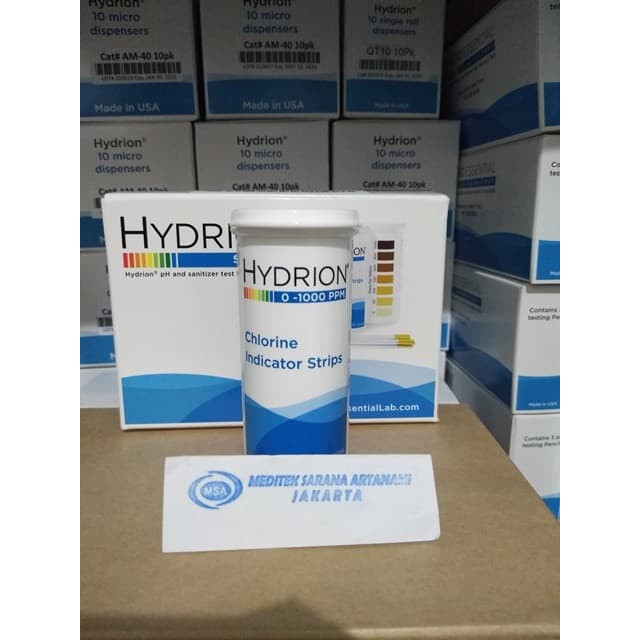 Hydrion CH-1000 Chlorine test strip 0-1000 ppm 100 strips/vial