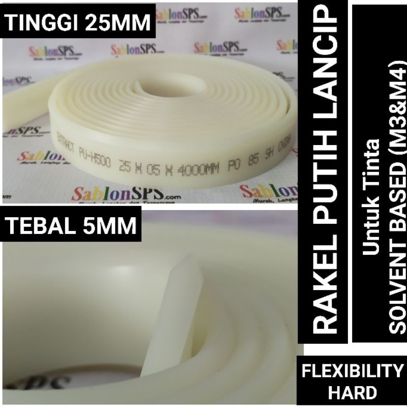 KARET RAKEL SABLON PUTIH LANCIP 5MMX25MM TAHAN SOLVENT PER CM