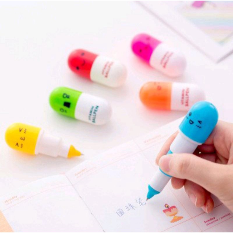 PULPEN KAPSUL VITAMIN PENA UNIK BALLPOINT EMOTICON OBAT LUCU-3