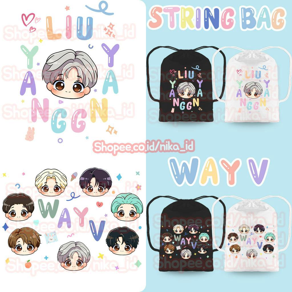 Tas Serut NCT Way V Hitam / Putih Kpop String Bag NCT DREAM NCT WAYV NCT 127 Tas Gendong Gambar Kore