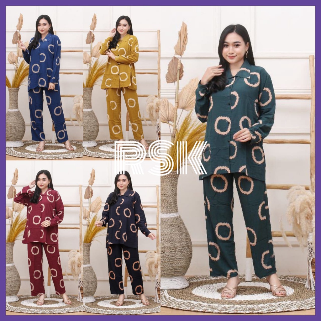 RSK - (BISA COD) Dialy One Set Pajamas Rayon -  Setelan Wanita Lengan Panjang - Setelan Tie Dye Terlaris