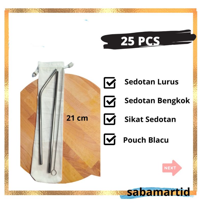25 souvenir sedotan stainless Set pouch