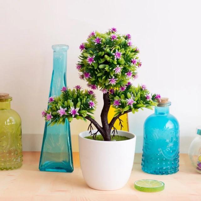 AM563 Bunga Plastik / Pajangan Bunga Artifisial / Vas Bulat-Ungu