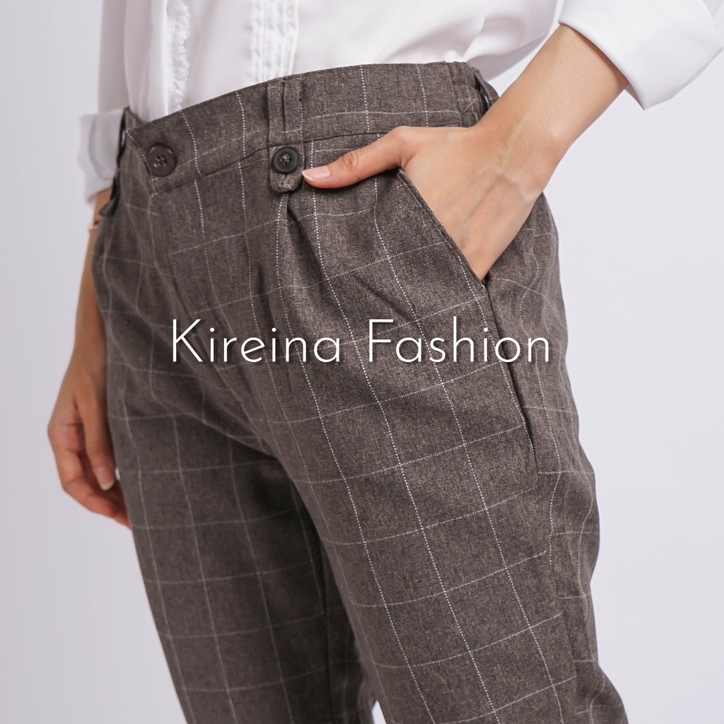 Celana Kotak Wanita Celana Kerja Wanita Baggy Pants Celana Tartan Bahan gabardin | Kireina Fashion