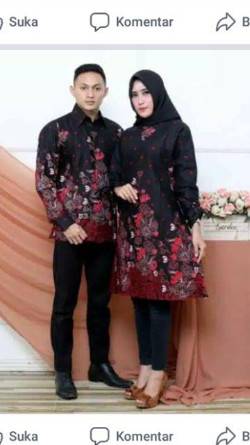 Atasan Batik Couple Pria Wanita Dress Tunik Motif Bunga Kecil