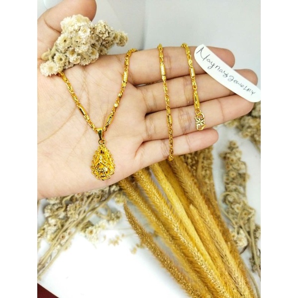 Kalung koin bambu oval 60cm ( warna emas 24k)