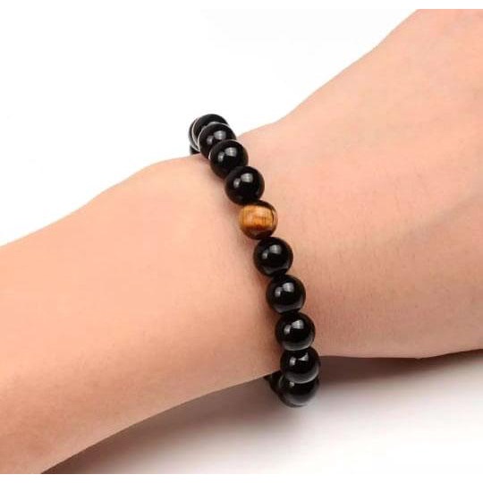 Iqbal Gelang tangan pria wanita batu natural kombinasi tiger eye dan black onyx original