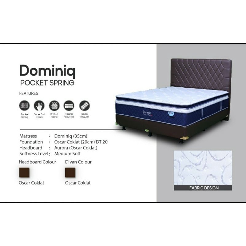 KASUR SPRING BED SET CENTRAL DOMINIQ POCKET SPRING 140x200 CM