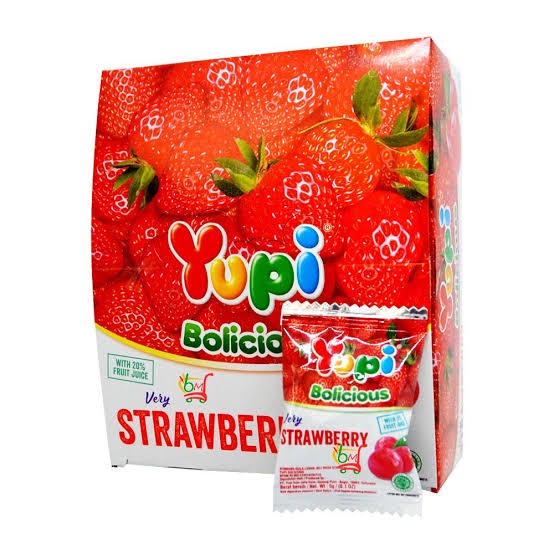 

Permen jelly yupi bolicious strawberry (1 box isi 24pcs ) permen lunak enak dan murah