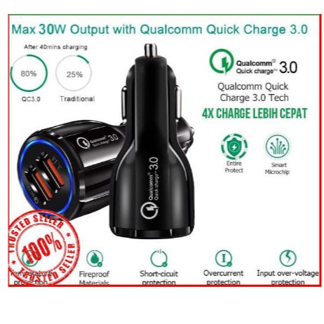 Fast Charging Qualcomm &amp; Power Delivery Cas Motor / Mobil Car Charger 3.0 QuickCharge QC3 &amp; PD Tipe C  2 port