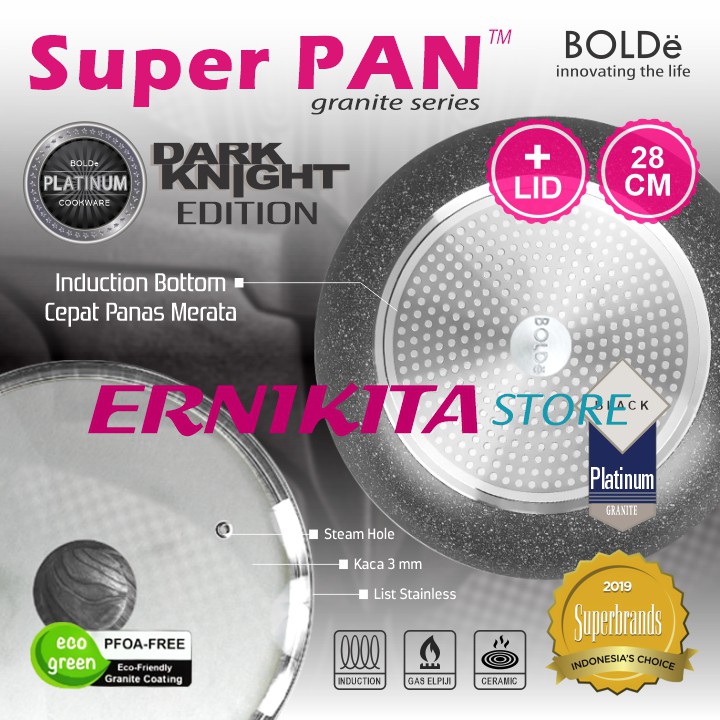 BOLDe SUPERPAN WOK PAN GLASS LID 28 CM - Panci Penutup Kaca Granite Coating