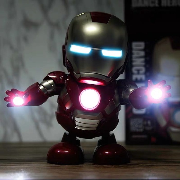 Mainan Robot Dance Super Hero Musik dan LED Bumblebee Iron Man - M - Merah