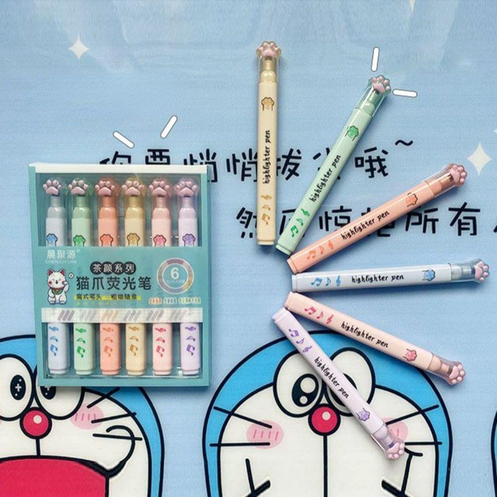 Lanfy Pen Neon Jepang Vintage Warna Permen Perlengkapan Kantor Bentuk Kaki Kucing Stabilo