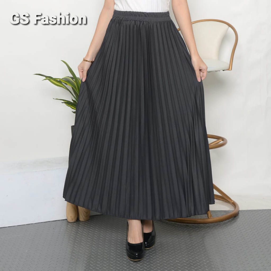 GS-ROK PLISKET PREMIUM /ROK PANJANG MUSLIM/ ROK MAYUNG BAHAN HYGET PREMIUM GRADE A-ABU GELAP
