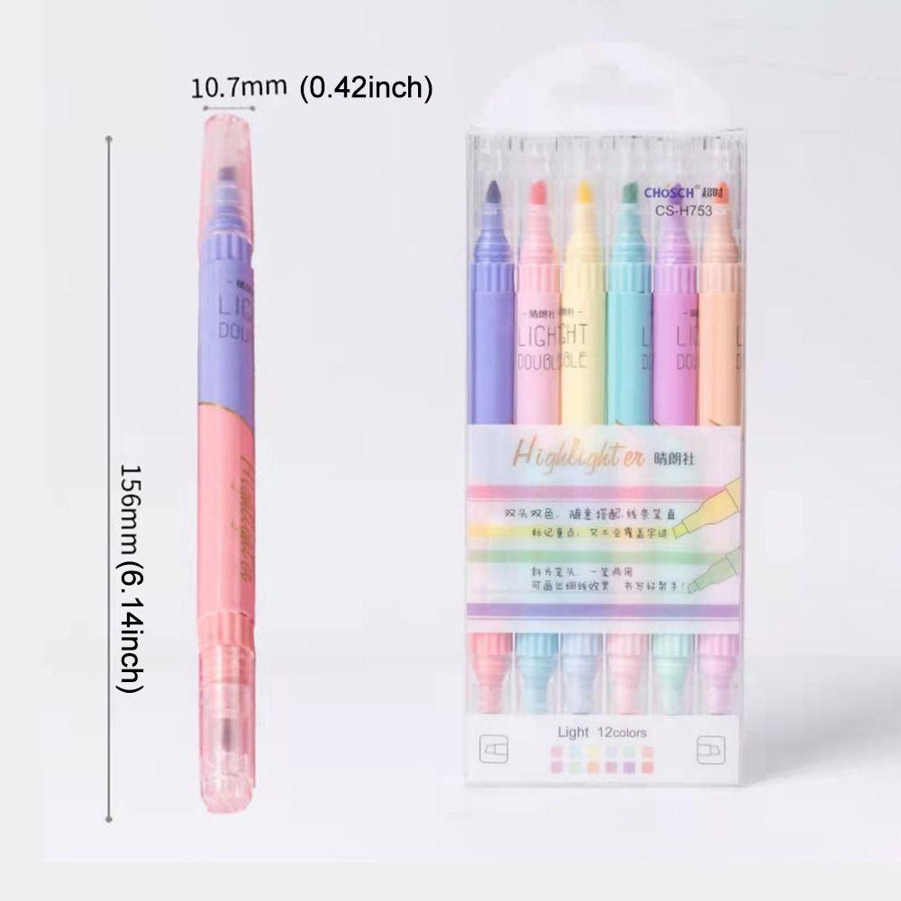 Preva 6PCS/Set Stabilo Pen Set Good-looking Perlengkapan Kantor Sekolah Menggambar Double Color Graffiti Alat Tulis Color Pen