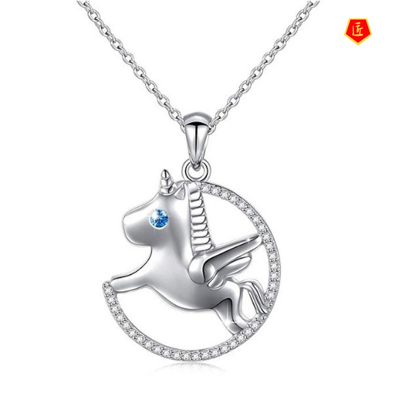 [Ready Stock]Unicorn Two-Tone Pendant Necklace Women European And American Fashion Diamond