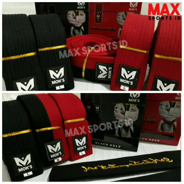Sabuk Taekwondo Moks Premium Merah, Junior (Poom) dan Senior (Hitam)