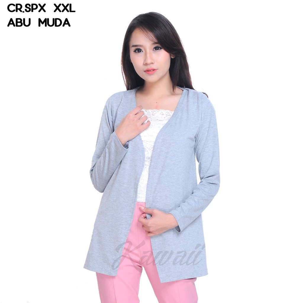 AVN -  G3D - CRSPX Cardigan Spandex Polos Jumbo Lengan Panjang Murah Wanita Kekinian-5
