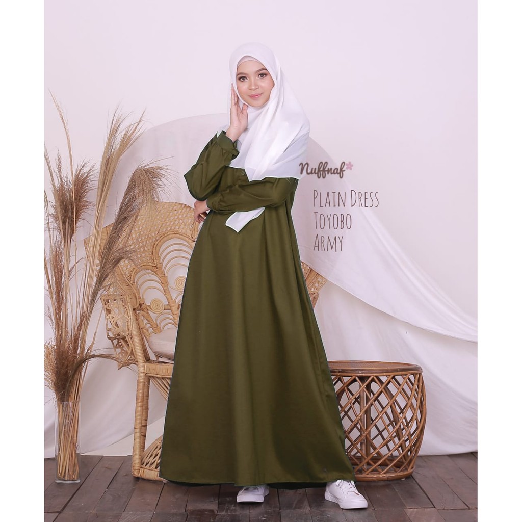 Plain Dress Hijau Army Katun Toyobo Gamis Muslimah