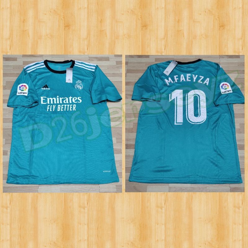 Jersey Real MadridD_ 3rd 2021 / 2022 OFFICIAL + Cetak nama nameset suka suka Font LaLiga + Patch