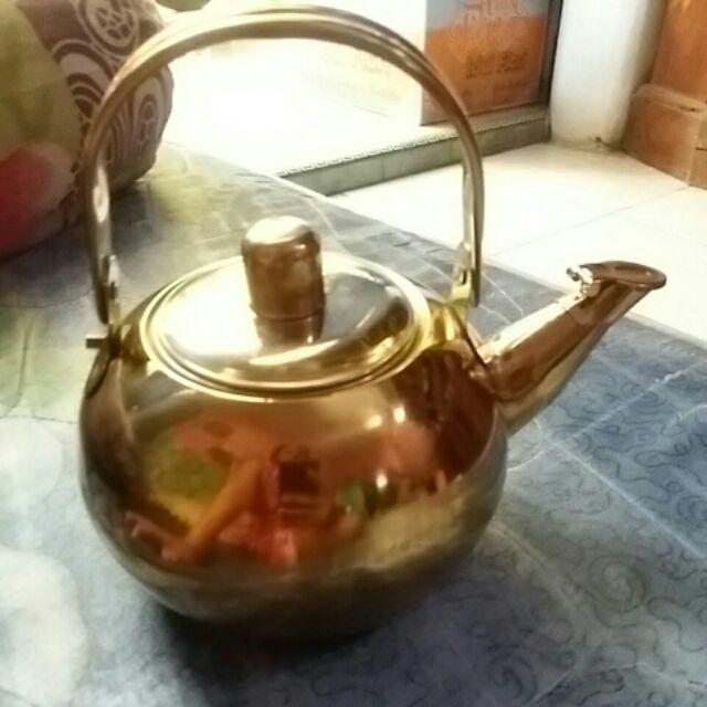 Teko / Ketel / Mini Tea Pot Uk 14cm Warna Emas, Ada Saringan