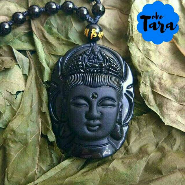 Kalung Liontin Obsidian kepala Dewi Kwan Im