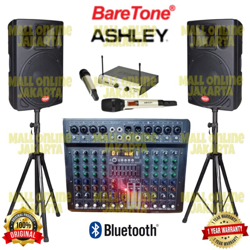 Paket Speaker Aktif Baretone 15 inch 1530 pro Mixer 8 channel Mic wireless Ori