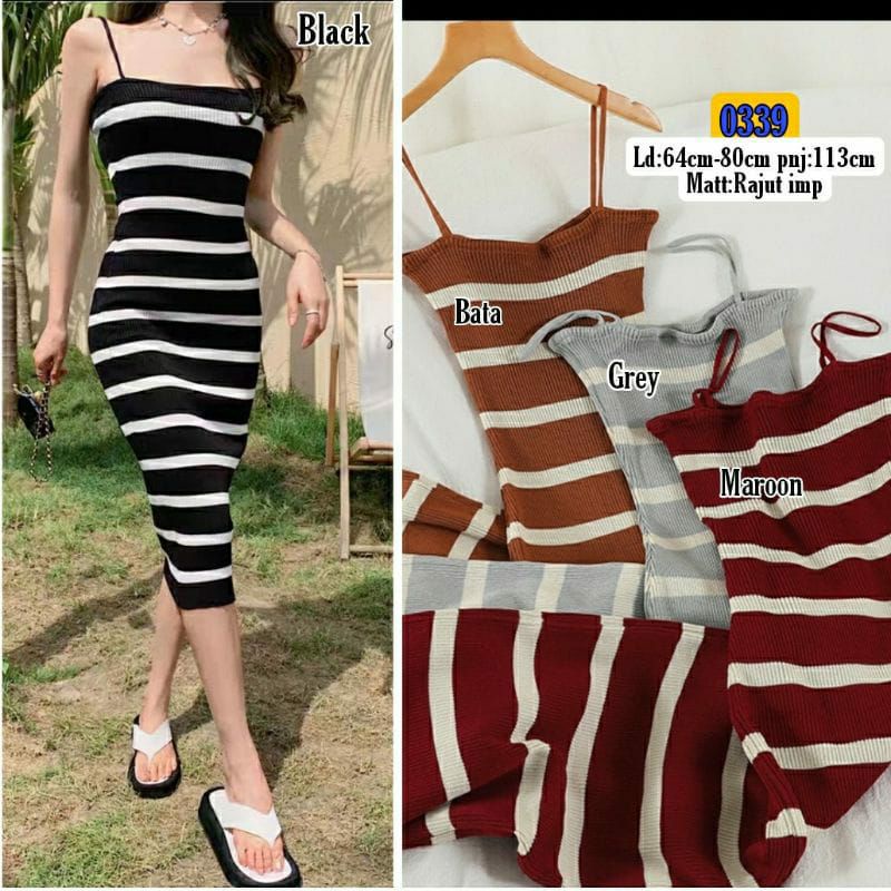 bodycon dress tanpa lengan salur rajut wanita/bodyfit rajut salur