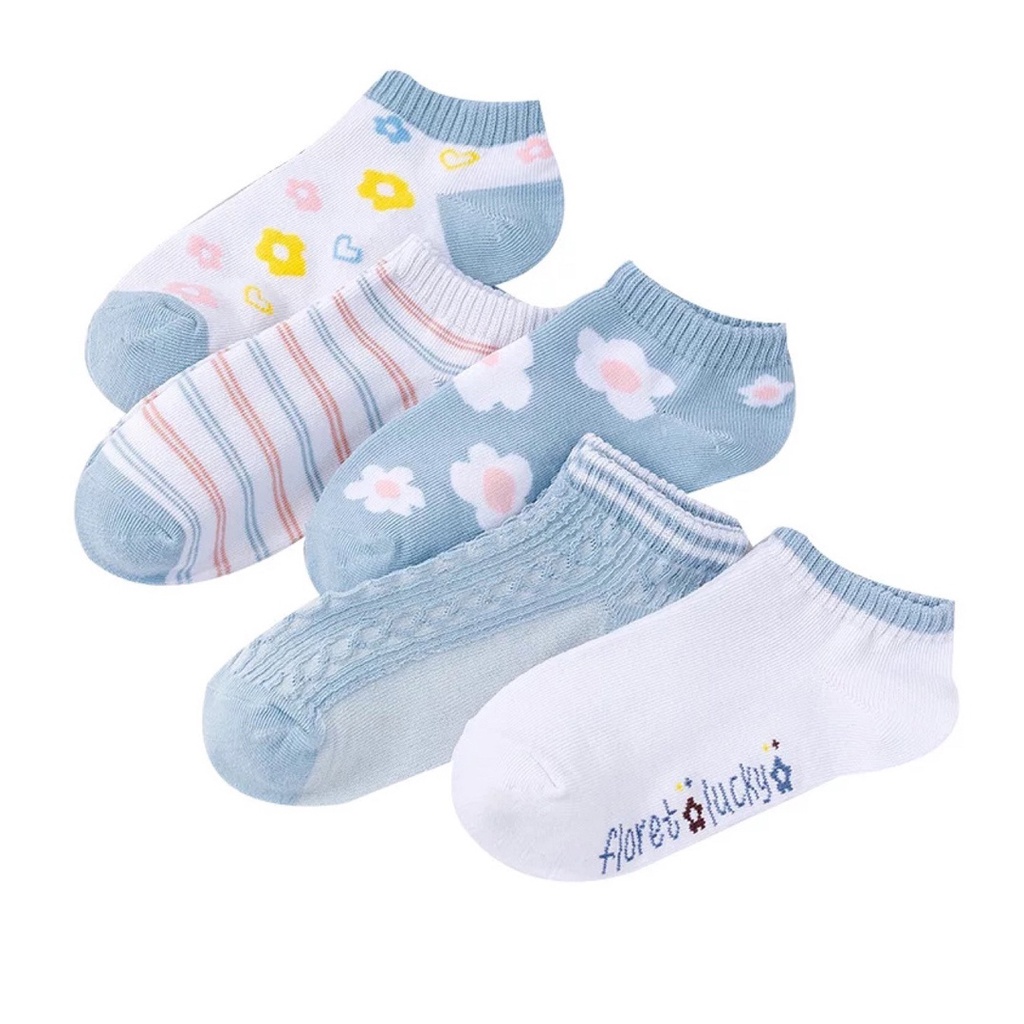 BRGUNIK Kaos Kaki Wanita Motif Bunga Biru Fashion Korea Women Sock Import Murah KK004