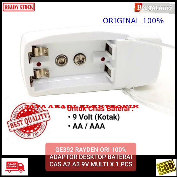 G392 Rayden ori 100% adaptor desktop cas charger baterai a2 a3 9v travel adapter desk adaptive charging cas casan baterry batu batere universal multi original aa aaa 9volt volt kotak G392   BISA 3 MACAM BATERAI cas AA / A2 AAA / A3 9V KOTAK 6F22  Ni-Mh Ni