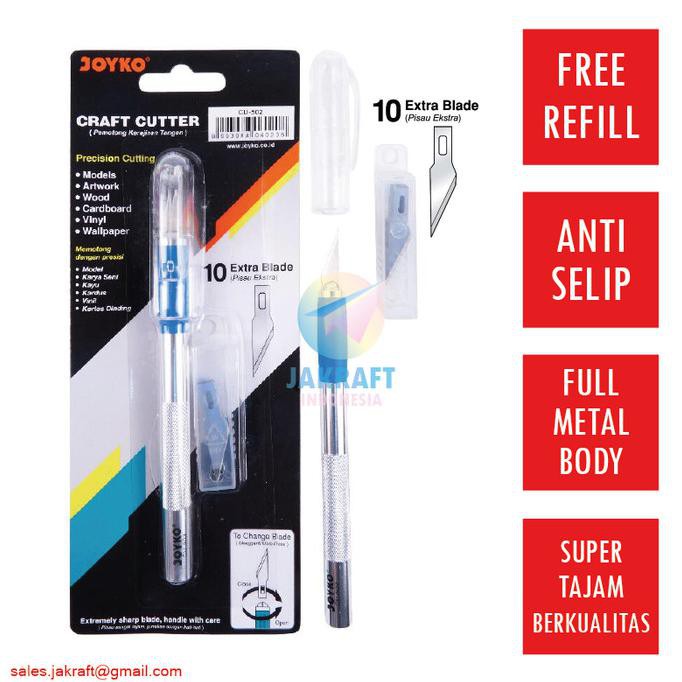 

TERMURAH Craft Pen Cutter Knife JOYKO CU-502 Metal + Bonus Refill 10 Blade Kode 878