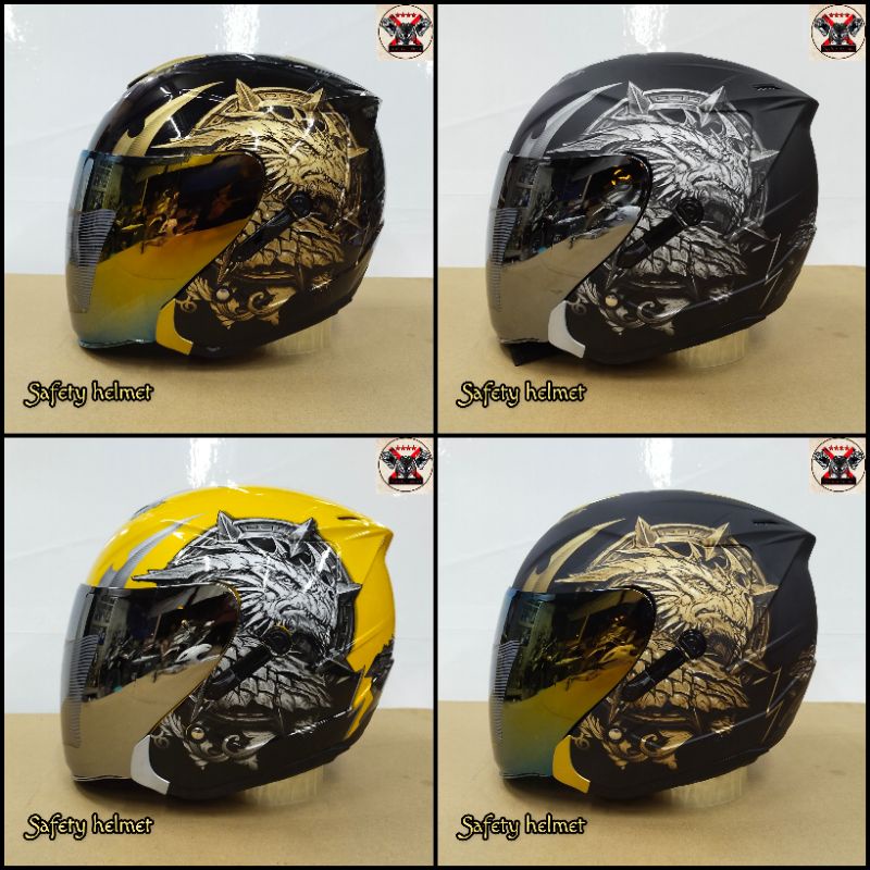 Helm Km7- Helm halfface original Motif Black yellow King seven