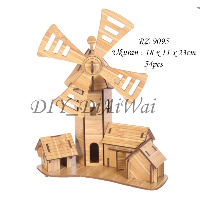 Puzzle 3D DIY Windmill Cottage mainan puzzle edukasi anak (kado &amp; pajangan)