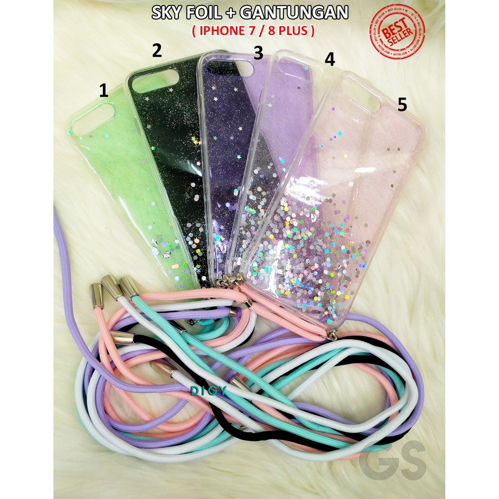 IPHONE 13 13 PRO 13 PRO MAX 11 5.8 11 6.1 11 6.5 7 8 PLUS 7 8 X XS Termurah Terbaru Case glitter plus gantungan Sky Foil Tali Hp Lanyard Rope