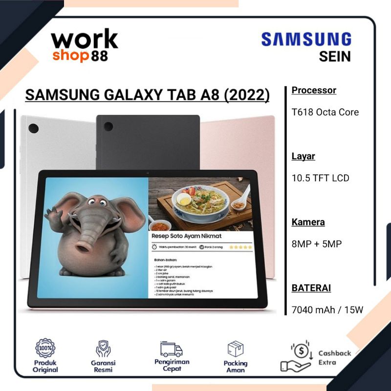 Tab New Arrival Samsung Galaxy A8 LTE 10.5 (2022) 4/128 Ram 4GB Rom internal 128GB - Baru Original G
