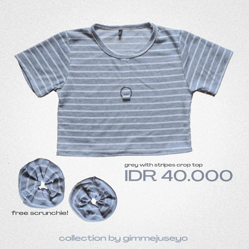 <FREE SCRUNCHIE> Grey with stripes crop top Preloved