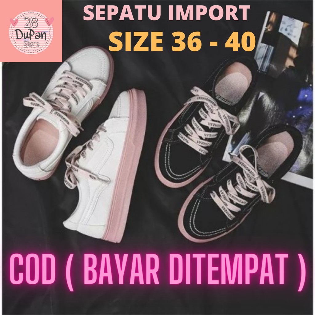 PROMO SEPATU SNEAKERS WANITA DEWASA | SEPATU KETS KT03 TALI HITAM/PUTIH | SNEAKERS IMPORT