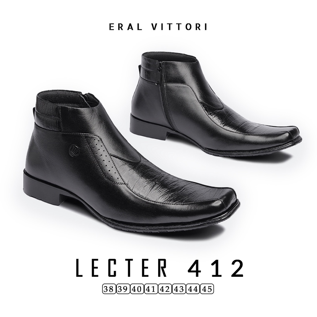 Eral Vittori - Lecter 412 Sepatu Boots Formal Pria Kulit Tinggi Zipper Hitam Coklat