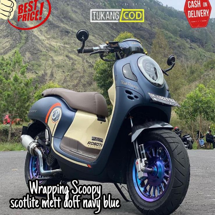 Bagus Dipakai.. Stiker skotlet metalik krom doff biru navy sticker scotlite motor mobil merk maxdeca