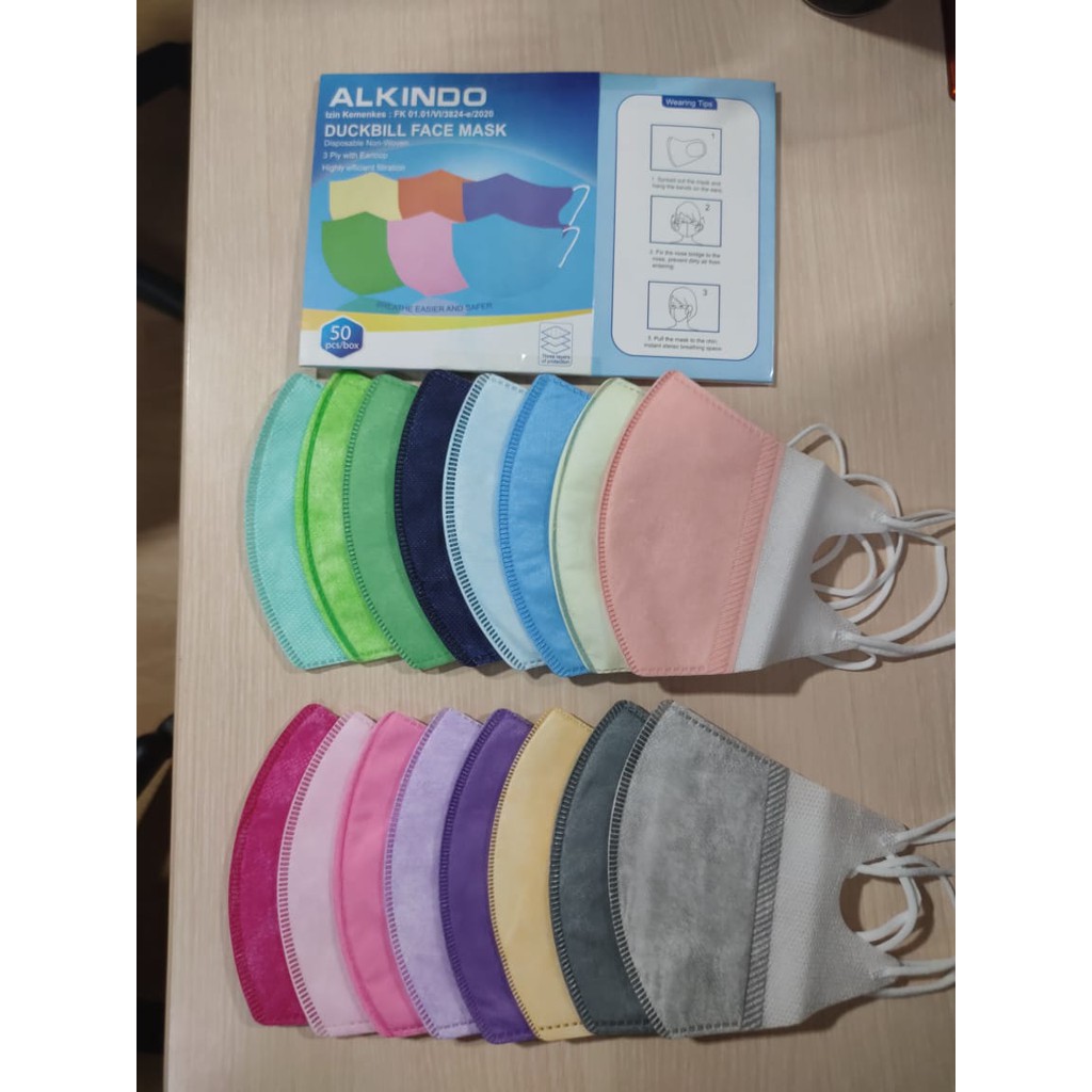 Masker Duckbill Dewasa KN95 ALKINDO 3PLY Earloop Warna Ecer | Shopee