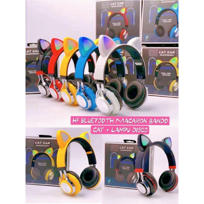 Handfree Headset Handset Bando Cat Bluetooth / Earphone Lampu Led