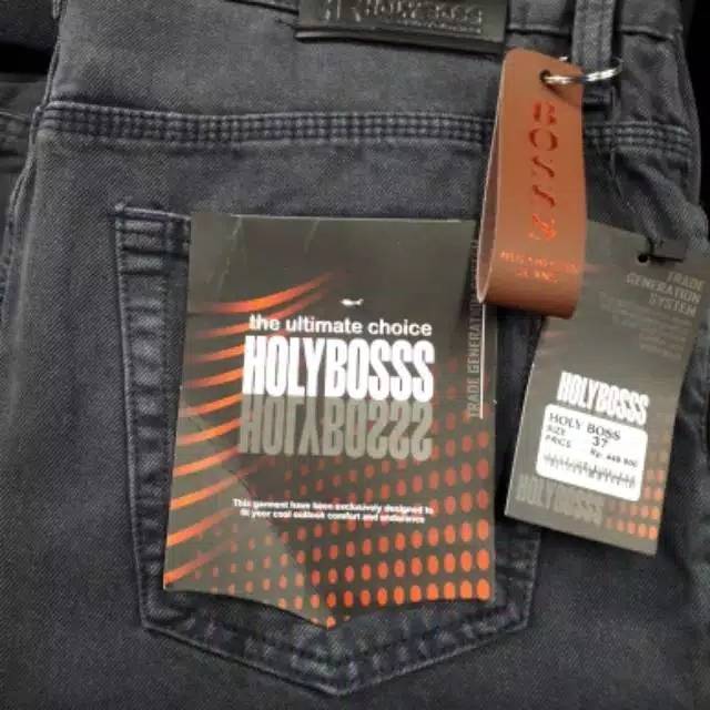 New original celana jeans pria holy bos bahan sof jeans abu abu