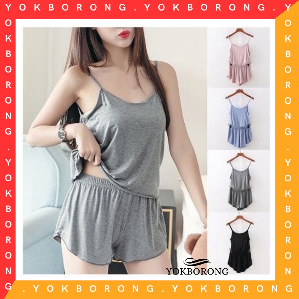 BAJU TIDUR WANITA SINGLET SETELAN TANKTOP SUDAH DENGAN CELANA