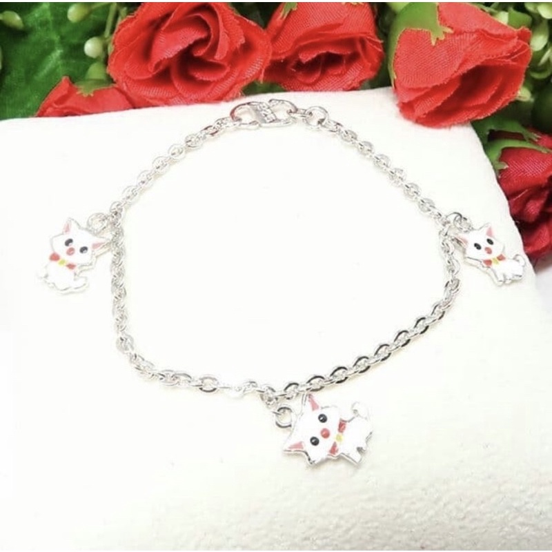 J BCGA022 GELANG ANAK BAYI BALITA RANTAI WHITE CAT PERAK SILVER 925 LAPIS EMAS ASLI ORIGINAL