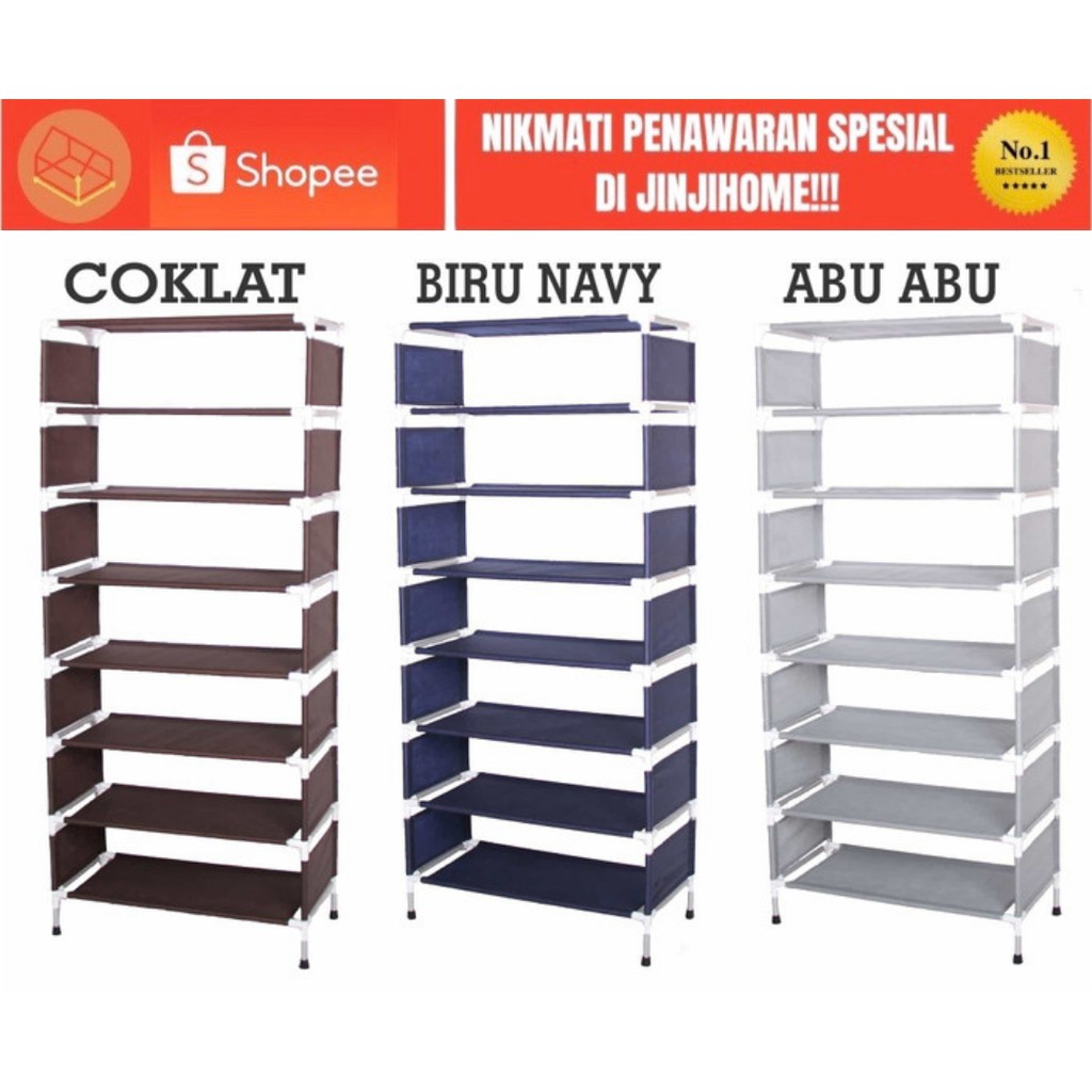 Rak Sepatu Aluminium 8 Susun Rak Sepatu Portable Rak Sepatu Portable 8 Susun
