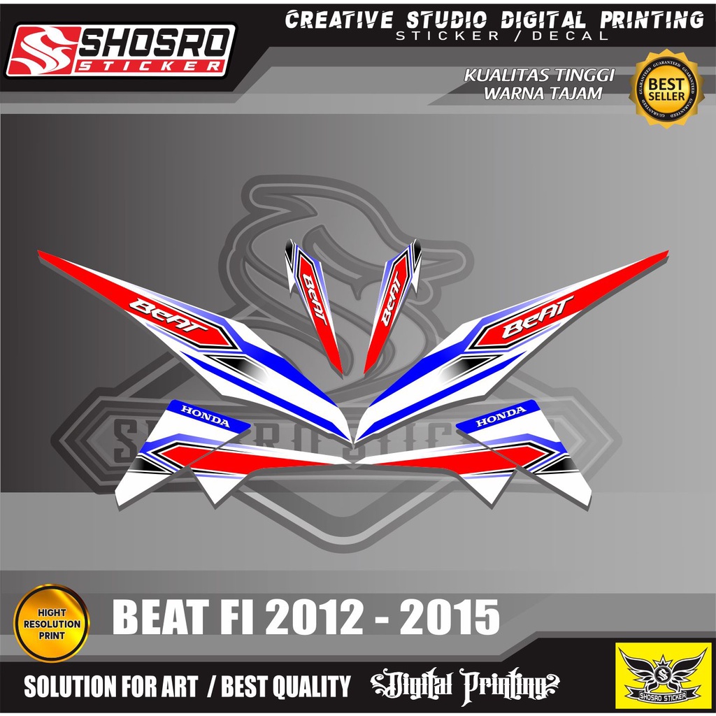 STRIPING VARIASI MOTOR HONDA BEAT FI TAHUN 2012 SAMPAI 2015 MOTIF RACING SIMPLE PUTIH MERAH/STICKER 